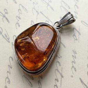 Unique Amber and Sterling Silver Pendant